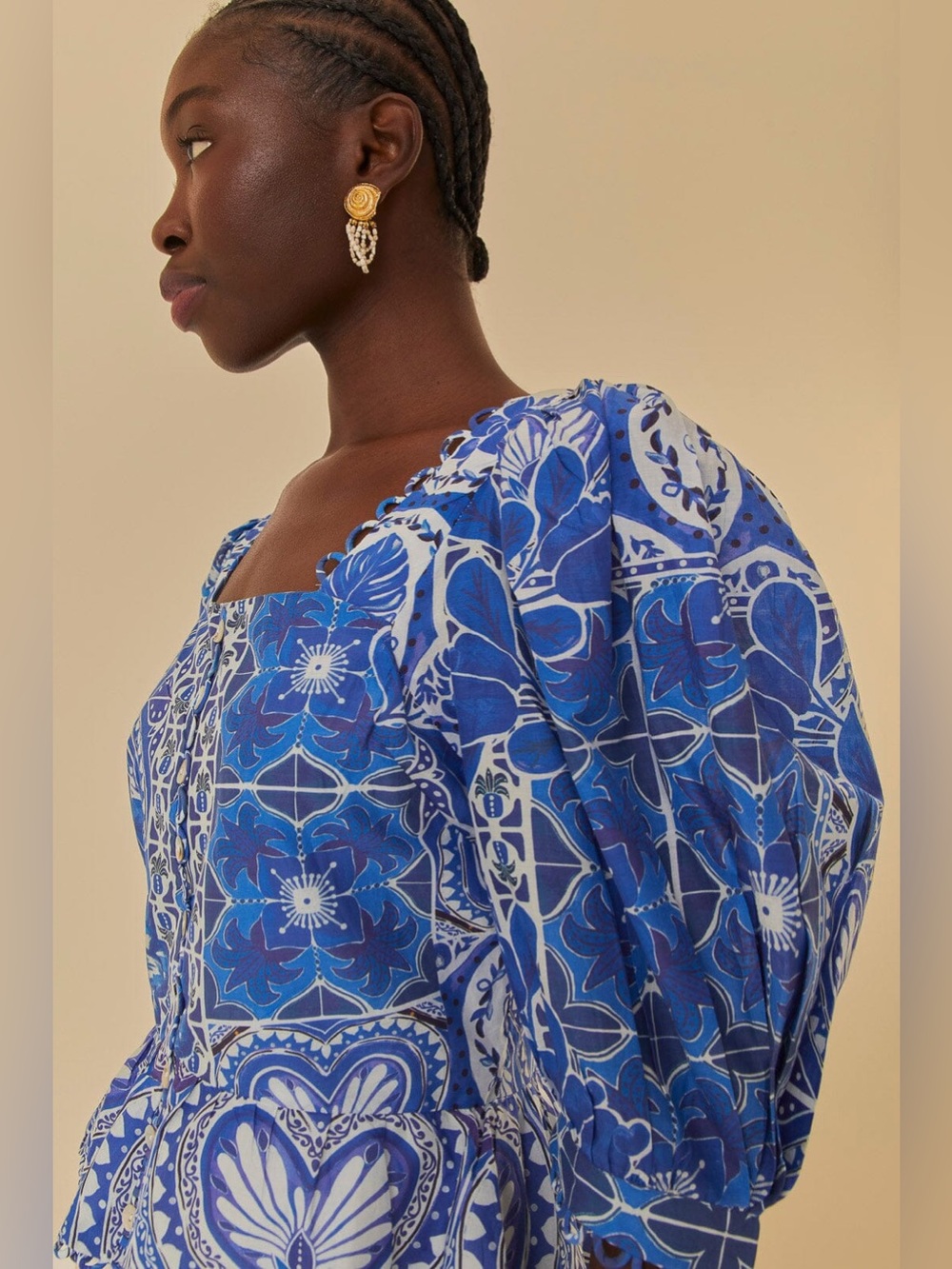 Farm Rio: Blue Tile Dream Short Sleeve
Blouse - Picture 2 of 10